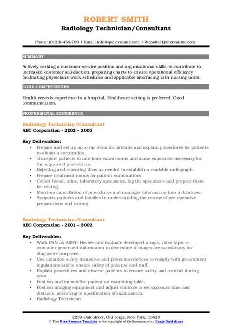 Radiology Technician Resume Samples | QwikResume