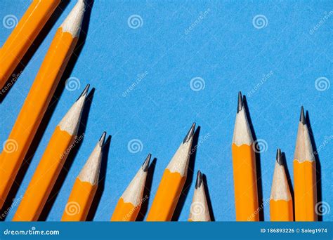 Graphite Pencils on a Blue Background Macro Photo, School and Office ...