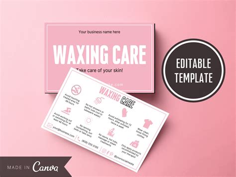 Waxing Care Card Template Editable Aftercare Card DIY Hair | Etsy UK | Aftercare, Waxing ...