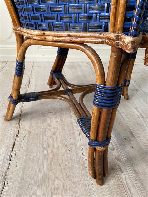 Vintage Rattan Complete Furniture Set in Black and Blue, France, 20th ...