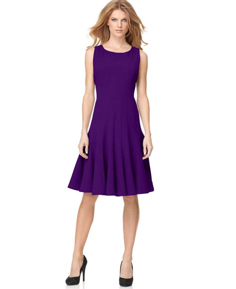 Lyst - Calvin Klein Petite Sleeveless Seamed Dress in Purple