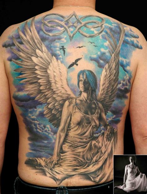 Weeping Angel Tattoos Image On Back - Celtic Tattoos | Angel back tattoo, Guardian angel tattoo ...