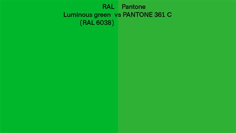 RAL Luminous green (RAL 6038) vs Pantone 361 C side by side comparison