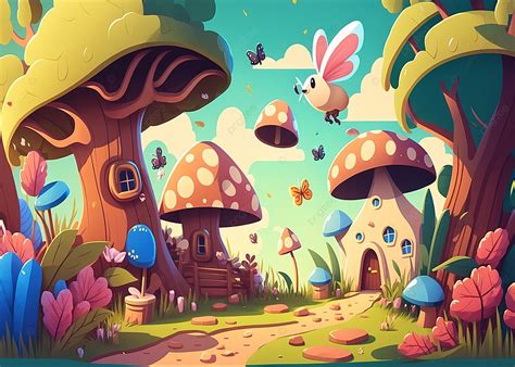 Mushroom House Cartoon Cute Background, Mushroom House, Cartoon Cute ...