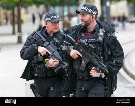 Manchester, UK. Weapons, policing, police, uniform, british, force, officer, law, armed ...