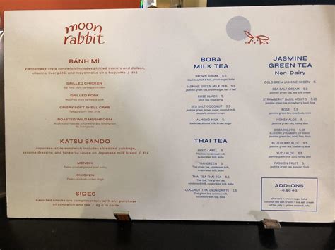 Menu at Moon Rabbit restaurant, Los Angeles