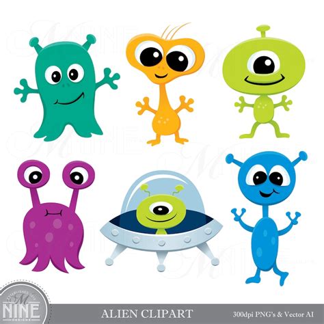 ALIEN Clip Art Aliens Clipart Downloads Space Alien Party | Etsy