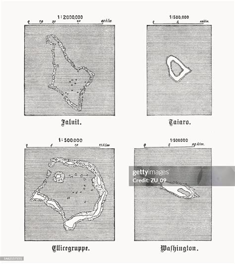 Maps Of Coral Atolls Pacific Ocean Wood Engravings Published 1899 High-Res Vector Graphic ...