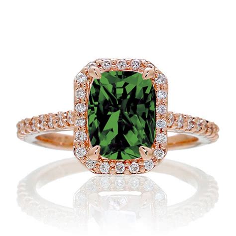 1.5 Carat Emerald Cut Emerald and Diamond Halo Engagement Ring on 10k Rose Gold - JeenJewels