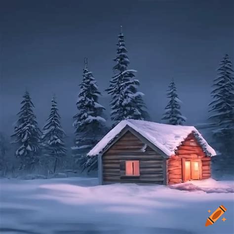 Realistic winter night scene in tundra with snow-covered trees on Craiyon