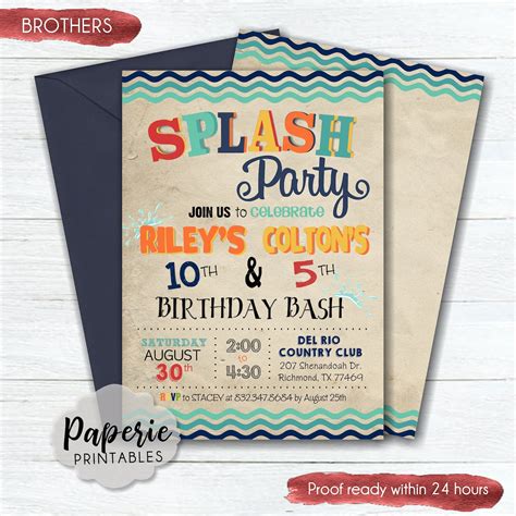 SPLASH Party Birthday Invitation Siblings Splash Party - Etsy