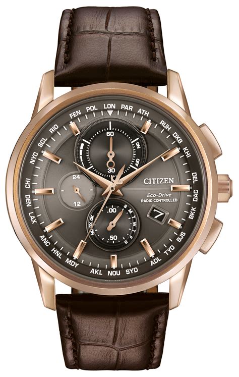 World Chronograph A-T -Men's Brown AT8113-04H Leather Watch | Citizen | Watches for men, Brown ...