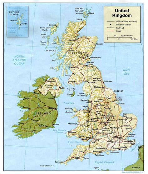 British Isles - Shaded Relief Map 1987 - Enlarged