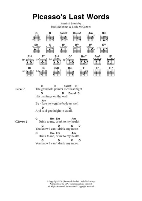 Picasso's Last Words by Wings - Guitar Chords/Lyrics - Guitar Instructor