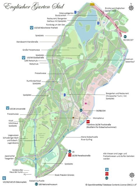 Englischer Garten München Karte - Übersichtskarte Südteil