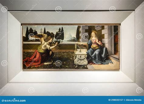 The Annunciation, Painting by Leonardo Da Vinci, Uffizi Gallery, Florence Editorial Photography ...