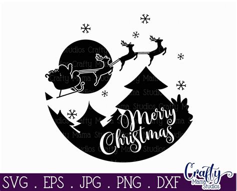 Christmas Svg, Merry Christmas, Santa On Sleigh Silhouette By Crafty Mama Studios | TheHungryJPEG