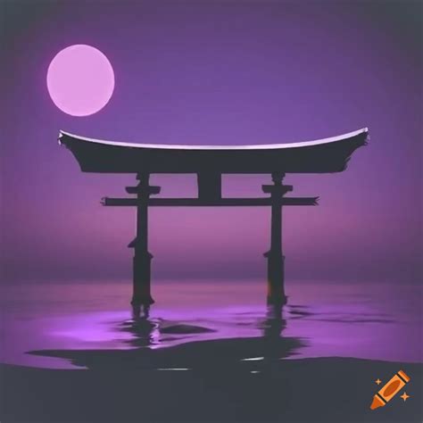 Symbol of a black torii gate with a purple sun
