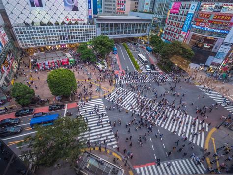 Famous Shibuya Crossing in Tokyo - Aerial View - TOKYO, JAPAN - JUNE 12, 2018 Editorial Photo ...