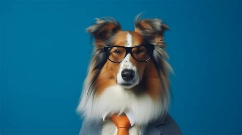 Premium AI Image | A dog wearing a suit and glasses is wearing a tie.