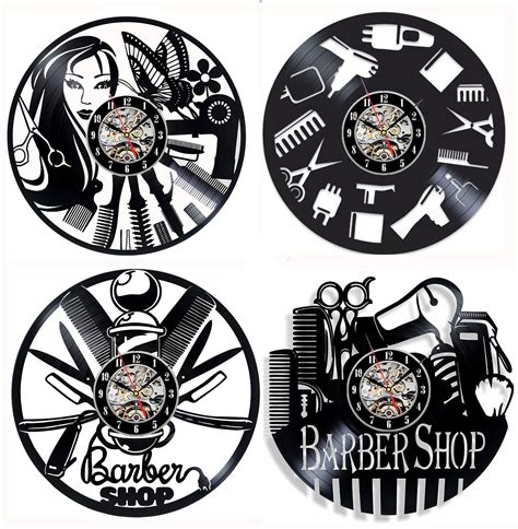 Barber Shop Wall Clock Modern Design Hairdresser's Clocks Hair Salon Vinyl CD Record Wall Watch ...