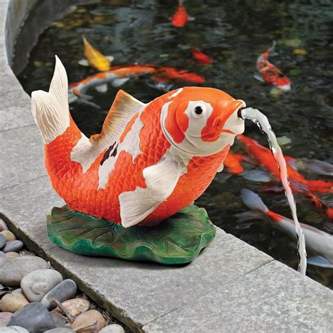 KOI FISH STATUE Water Feature Fountain Sculpture Ornament Garden Pond Patio Lawn | Patung, Ikan ...