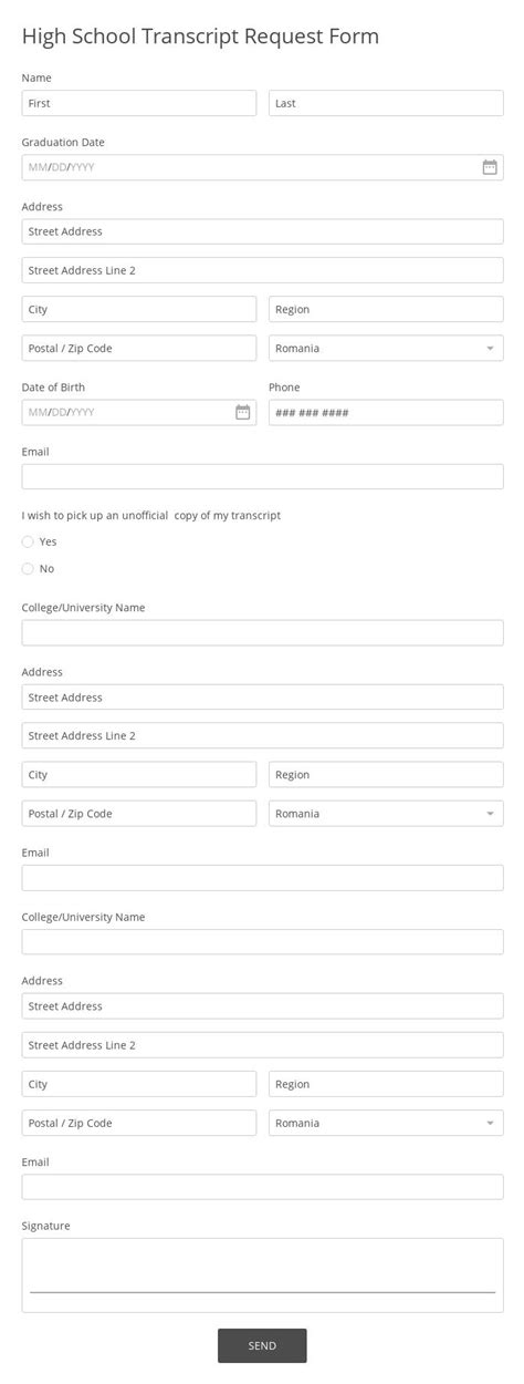 High School Transcript Request Form Template