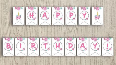 Free Happy Birthday Unicorn Banner Printable - The Artisan Life