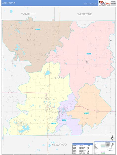 Lake County, MI Wall Map Color Cast Style by MarketMAPS