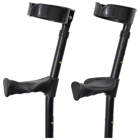 Double Adjustable Elbow Crutches With Anatomical Grip Adult [Jet Black] - Alpha Sport