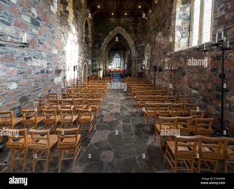 The interior of Iona Abbey, an historic abbey located on the Isle of ...