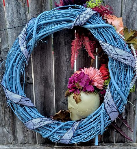 Blue Skeleton Halloween Wreath