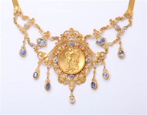 Antique 19th Century Italian Renaissance Pearl Sapphire Gold Necklace | Gold necklace, Necklace ...