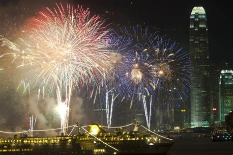 Hong Kong Chinese New Year Fireworks Stock Image - Image of cityscape ...