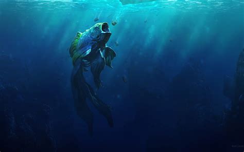 Blue and green fish, digital art, fish, creature, fantasy art HD wallpaper | Wallpaper Flare