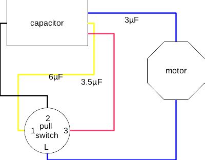 Correct pull-switch wiring scheme for a 3-speed ceiling fan and 4-lead ...