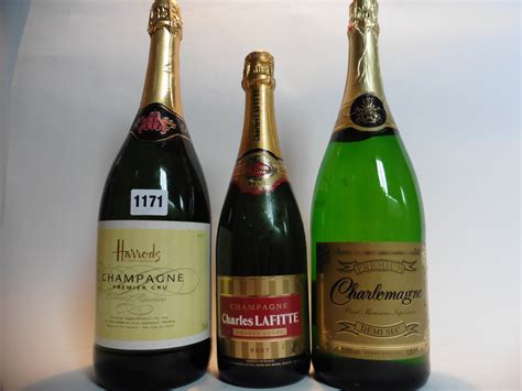 3 various Bottles, 1x Magnum of Harrods Premier Cru Brut Champagne ...