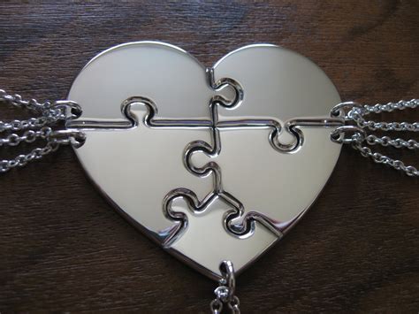 Five Piece Heart Puzzle Necklace Pendants