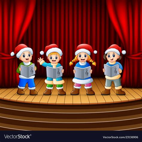 Cartoon children singing christmas carols on the s