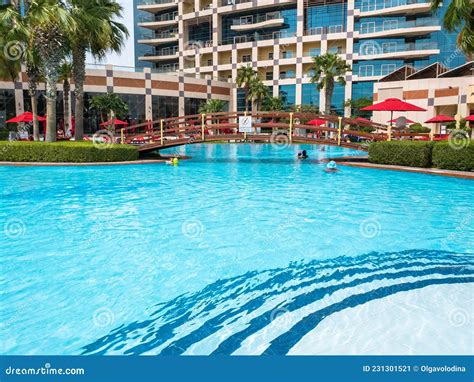 Abu Dhabi, UAE - April 1. 2019. Outside Swimming Pool on Khalidiya ...