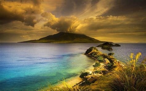 nature, Landscape, Philippines, Volcano, Beach, Island, Clouds, Peninsulas, Grass, Sea, Mountain ...