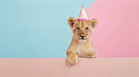 Premium Photo | Young Lion Cub Wearing Party Hat