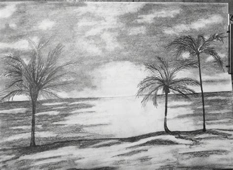 Beach scene drawing I did in pencil. | Sand drawing, Beach drawing, Surf art