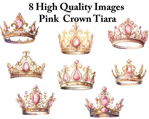 8 High Quality Watercolor Golden Pink Crown JPG, Vintage Princess ...