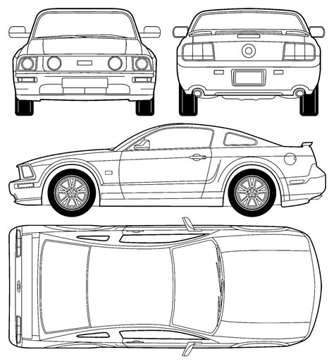 Ford Mustang GT 2006 Blueprint - Download free blueprint for 3D modeling