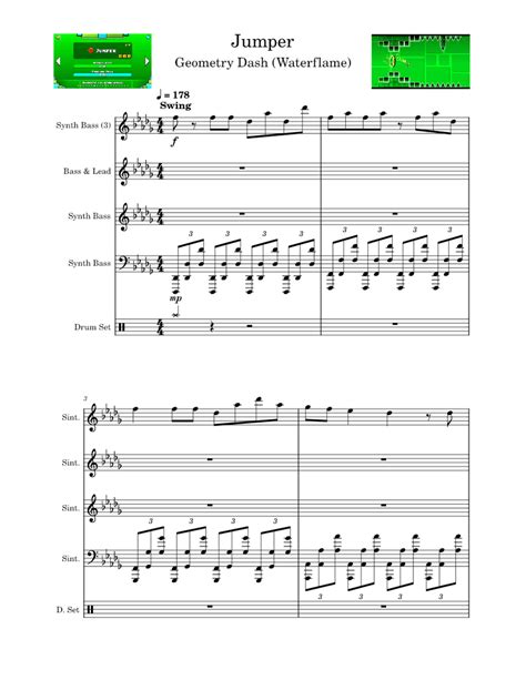 Jumper - Geometry Dash (Waterflame) Sheet music for Piano, Drum Group ...