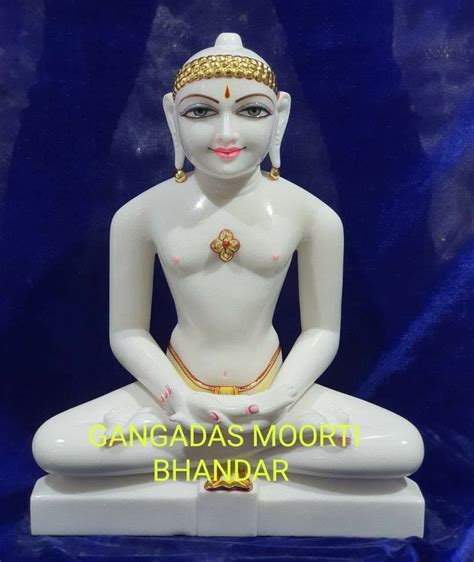 Traditional Hindu White Marble Bhagwan Mahaveer Swami Statue, For ...