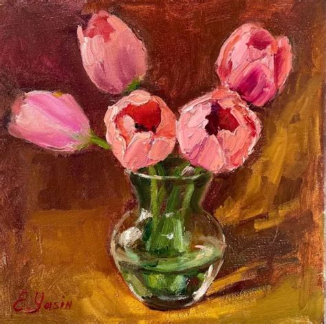 ORIGINAL OIL PAINTING Pink tulips Floral canvas wall art Spring flowers bouquet $150.00 - PicClick