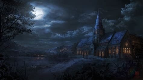 Gothic Church in Foggy Night - HD Wallpaper by Eric Lin