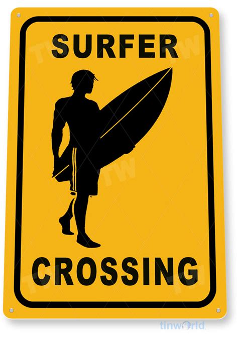 Surfer Crossing Sign C434 - TinWorld Ski & Surf Signs, tinsign.com